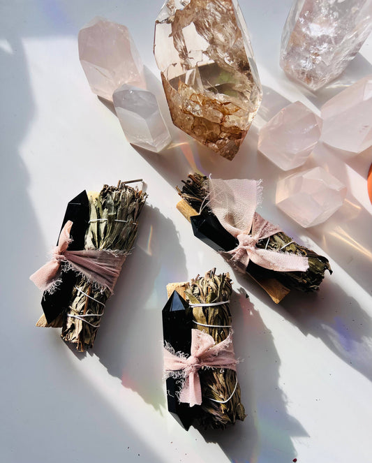 Obsidian, Palo Santo, + Wild Lavender Leaf Smudge Bundle