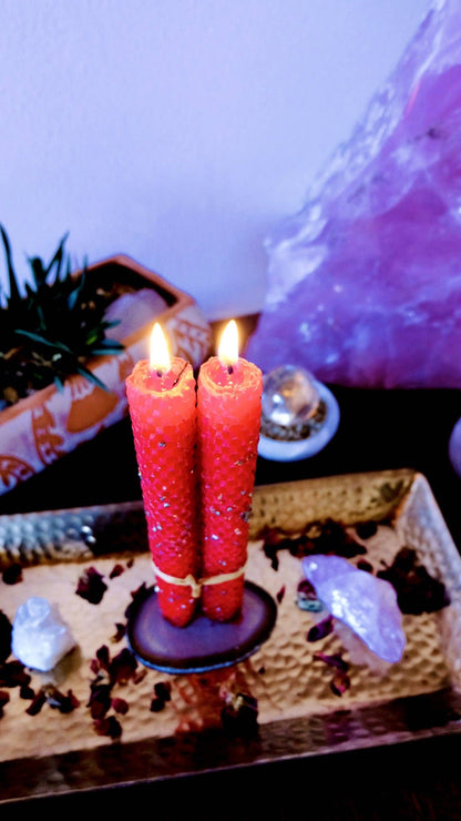 Twin Flame Honeycomb Beeswax Crystal Ritual Candle