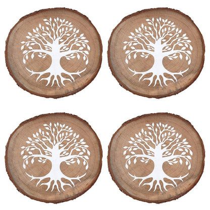 Tree of Life Wood Slice Coaster Set