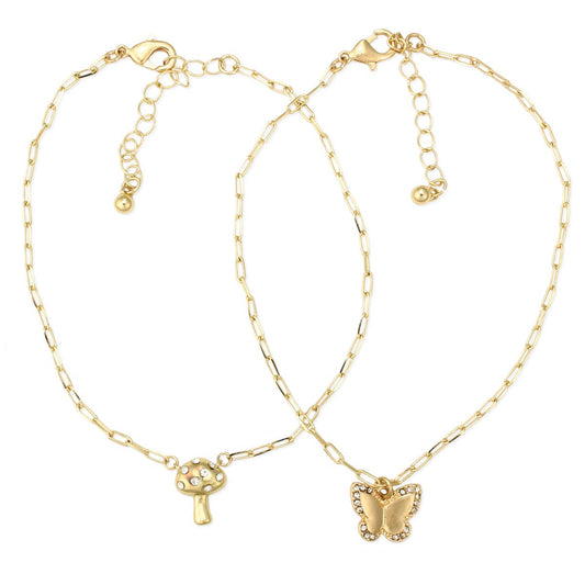 Barefoot Walk Mushroom Butterfly Anklet Set