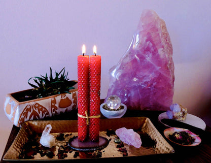 Twin Flame Honeycomb Beeswax Crystal Ritual Candle
