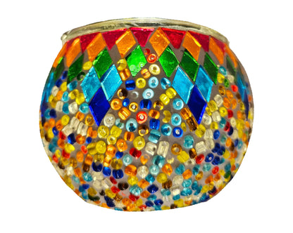 Mosaic candle votives multi pattern design in multi colors