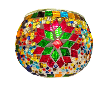 Mosaic candle votives multi pattern design in multi colors