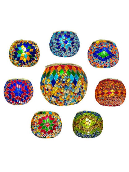 Mosaic candle votives multi pattern design in multi colors