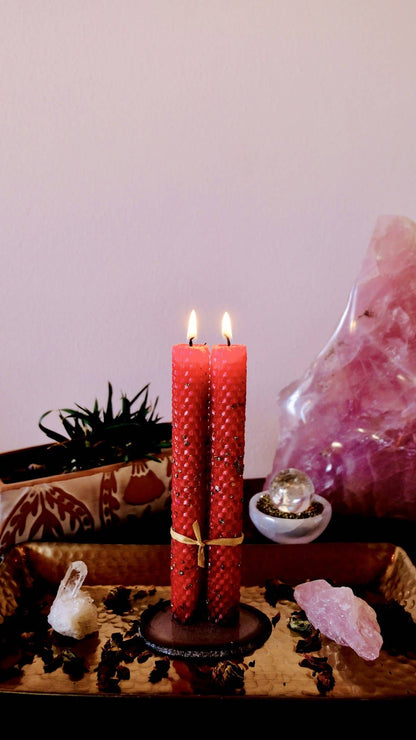 Twin Flame Honeycomb Beeswax Crystal Ritual Candle
