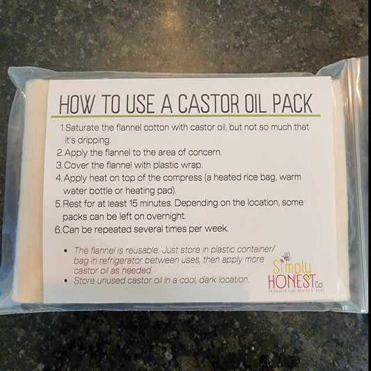 Organic Castor Oil Pack Kit Cold Pressed Hexane Free Unrefined Unbleached Cotton Flannel