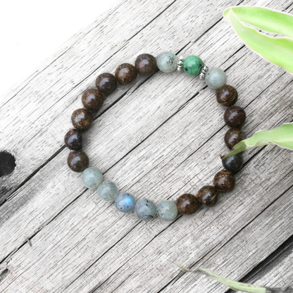 Bronzite, Labradorite, Tiger Eye and Ruby Zoisite Mala Necklace - Grounding & Empowerment