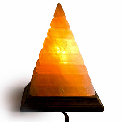 Pyramid w/ Lines Salt Lamp  - 8" avg. - Cord, Bulb, Dimmer