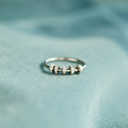 Rainbow Bead Fidget Spinner Ring in 925 Sterling Silver