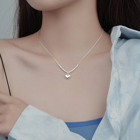 Beaded Heart Charm Pendant Necklace in 925 Sterling Silver