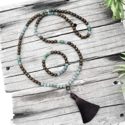 Bronzite, Labradorite, Tiger Eye and Ruby Zoisite Mala Necklace - Grounding & Empowerment
