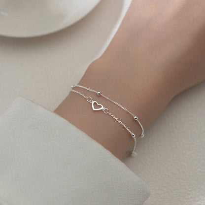 Heart Bead Charm Double Layered Bracelet in Solid Copper
