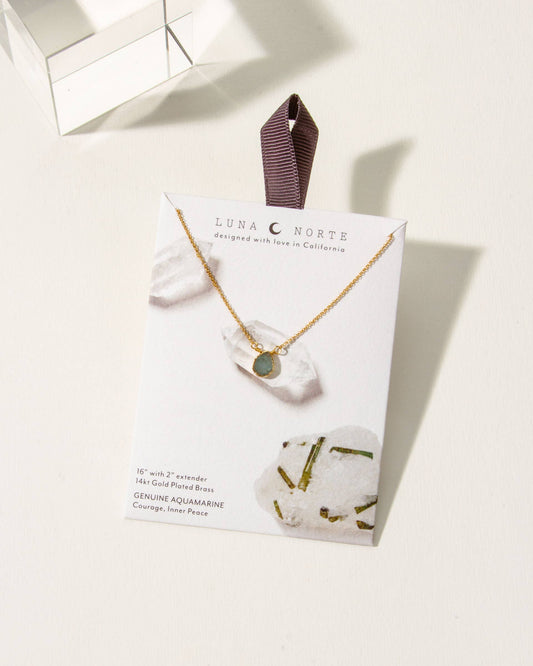 Gold Delicate Gemstone Necklace- Aquamarine
