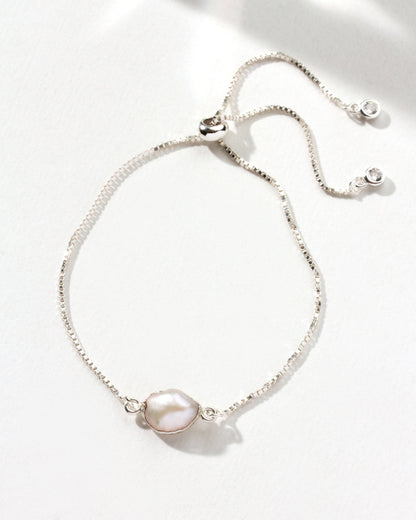 Silvery Tide Pearl Adjustable Sterling Silver Bracelet