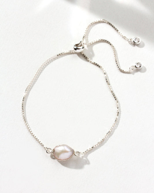 Silvery Tide Pearl Adjustable Sterling Silver Bracelet