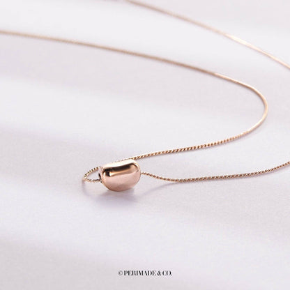 Cute Gold Acacia Bean Necklace in 925 Sterling Silver, Steel