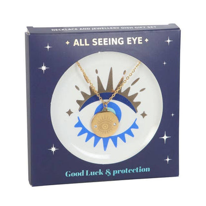 All Seeing Eye Necklace & Trinket Dish Gift Set