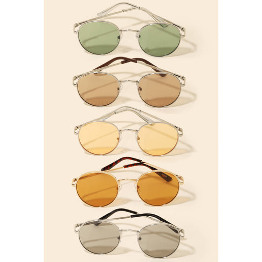 Round Lens Metallic Frame Sunglasses Set
