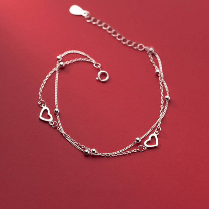 Heart Bead Charm Double Layered Bracelet in Solid Copper