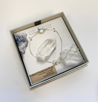 Silvery Tide Pearl Adjustable Sterling Silver Bracelet