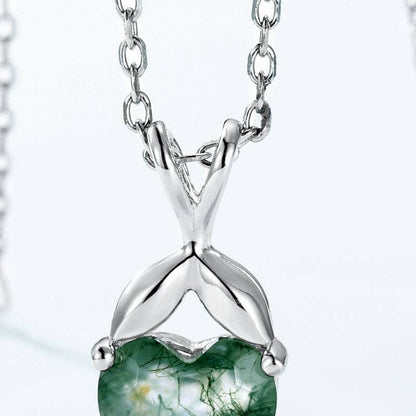 Moss Agate Heart Pendant Necklace in 925 Sterling Silver