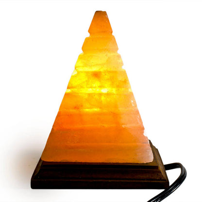 Pyramid w/ Lines Salt Lamp  - 8" avg. - Cord, Bulb, Dimmer