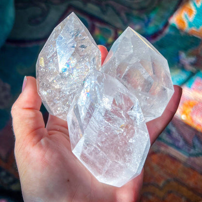 Clear Quartz Faceted Flames, Ethically Sourced Crystals