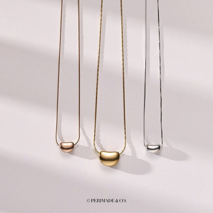 Cute Gold Acacia Bean Necklace in 925 Sterling Silver, Steel