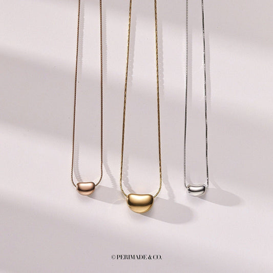 Cute Gold Acacia Bean Necklace in 925 Sterling Silver, Steel