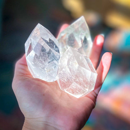 Clear Quartz Faceted Flames, Ethically Sourced Crystals