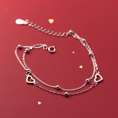 Heart Bead Charm Double Layered Bracelet in Solid Copper