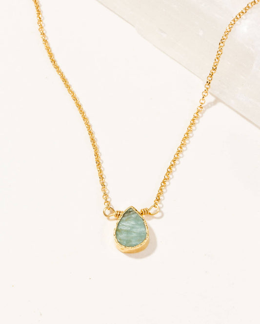 Gold Delicate Gemstone Necklace- Aquamarine