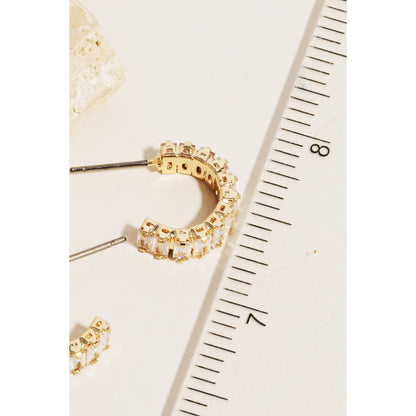 Mini Baguette Rhinestone Hoop Earrings