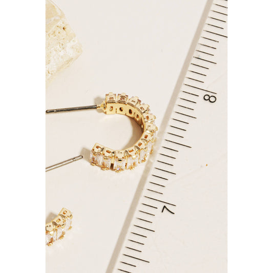 Mini Baguette Rhinestone Hoop Earrings
