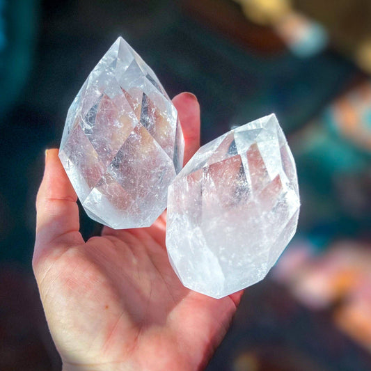 Clear Quartz Faceted Flames, Ethically Sourced Crystals