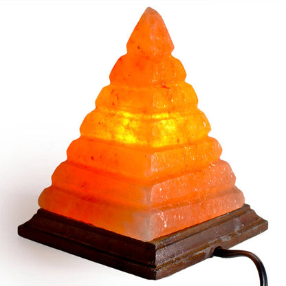 Pyramid w/ Lines Salt Lamp  - 8" avg. - Cord, Bulb, Dimmer