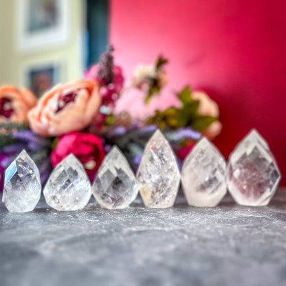 Clear Quartz Faceted Flames, Ethically Sourced Crystals