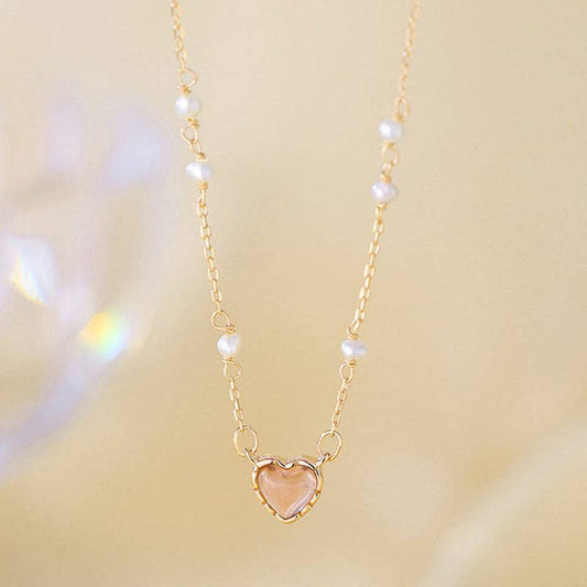 Dainty Pearl Heart Pendant Necklace in 925 Sterling Silver