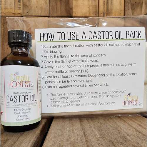 Organic Castor Oil Pack Kit Cold Pressed Hexane Free Unrefined Unbleached Cotton Flannel