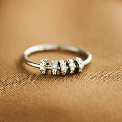 Rainbow Bead Fidget Spinner Ring in 925 Sterling Silver