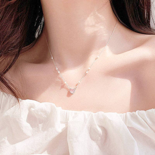Dainty Pearl Heart Pendant Necklace in 925 Sterling Silver